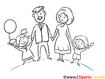 Family illustration picture black and white for printing, painting