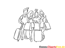 Friends fly on vacation coloring page