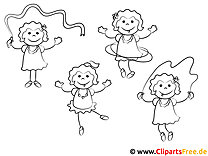 Cheerful girl skipping rope coloring picture