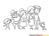 Große Familie Bild schwarz-weiß zum drucken kostenlos