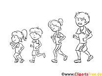 jogging, family picture black and white for printing, painting