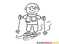 Coloriage garçon sur skis à imprimer gratuit pour les enfants