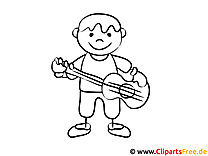 صفحه رنگ آمیزی پسر با گیتار برای بچه های کوچک