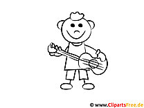 پسر در حال نواختن گیتار صفحات رنگ آمیزی و صفحات رنگ آمیزی رایگان