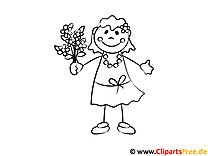 Mädchen mit Blumen Ausmalbild für Kinder kostenlos ausdrucken