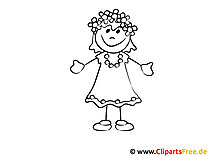 desenho de Menina com coroa de flores para colorir