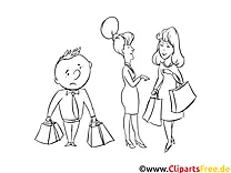 Mutter mit Sohn beim Einkaufen Ausmalbild