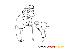 Grandpa with granddaughter coloring page to print