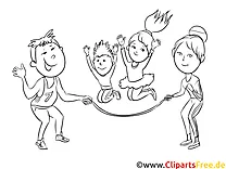 Papa, Mama und zwei Kinder Zeichnung schwarz-weiß, Malvorlage