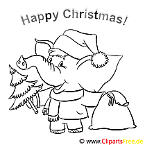 Elefante com saco Feliz Natal Páginas para colorir