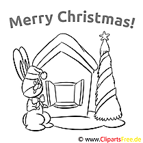 Bunny house Merry Christmas Colorings, Ausmalbilder