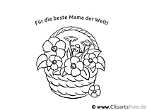 Blumenkorb für Mama Ausmalvorlage, Malvorlage, Malbild gratis