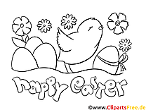 Image à colorier pour les poussins et les œufs de Pâques