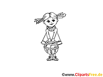 Imagen para colorear de Pascua PDF niña con cesta