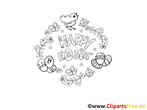 Happy Easter coloring page PDF with tendrils