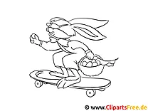 Kinderbilder zum Ausmalen zu Ostern mit Hase auf Skateboard