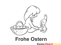 Coloring page rabbit and girl for Easter