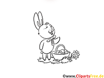 Easter bunny with basket, Easter eggs coloring picture, coloring page
