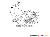 Dibujo para colorear de Conejito de Pascua y Huevo de Pascua gratis de Pascua