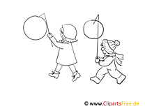 Los niños con linternas representan gráficos ilustrativos en blanco y negro para colorear