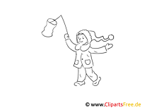 Chica con linterna imagen en blanco y negro, ilustración, gráficos para colorear