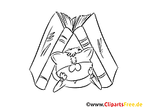 Cat and books picture, coloring page, coloring picture for free