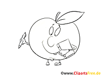 Värityskuva omena kynällä ja piirustuslevyllä