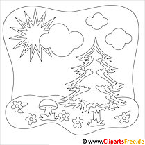 Image à colorier Sapin de Noël dans la forêt