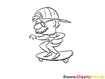 Opa Skateboarder Ausmalbild für Kinder kostenlos ausdrucken