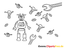 Roboter und Werkzeuge Malvorlage, Bild, Grafik zum Ausmalen