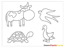 Ausmalbilder Kuh, Schwalbe, Ende, Schildkröte