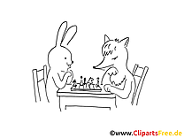 Hase und Fuchs spielen Schach Malvorlage
