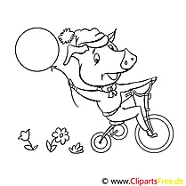 Schweinchen auf dem Fahrrad Ausmalbilder für Kinder gratis