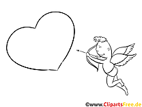 Cupid with bow and heart picture to print and color in