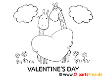 Giraffe Valentine's Day PDF images for coloring