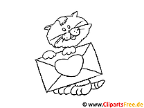 Katze mit Liebesbrief gratis Bilder zum Ausmalen