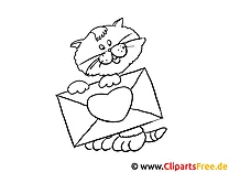 Katze mit Liebesbrief gratis Bilder zum Ausmalen