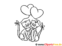 Katzen Valentinstag PDF-Ausmalbilde r für Kinder kostenlos ausdrucken