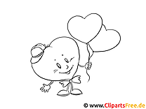 Smiling heart with balloons free coloring pages