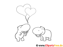 Nijlpaarden Valentijnsdag Kleurplaat