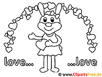 Free printable rabbit in love coloring pages