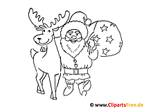 Ausmalbild zu Weihnachten mit Rudolf und Santa