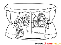 Picture for coloring in pdf format - Winter landscape in the window