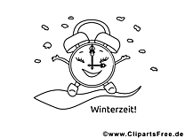 Cartoon alarm clock coloring page for coloring in PDF format