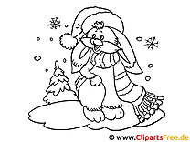 Free PDF coloring picture Rabbit in winter
