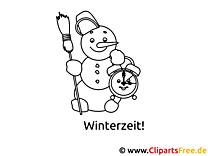 Snowman with a carrot nose coloring page to color in PDF format