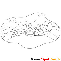 Winter in the village coloring page for free