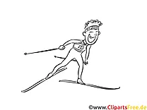 Ski Langlauf Bild schwarz-weiß, Illustration, Grafik zum Ausmalen