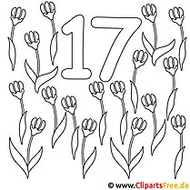 Zahl 17 mit Blumen - Zahlen Window Color Vorlagen